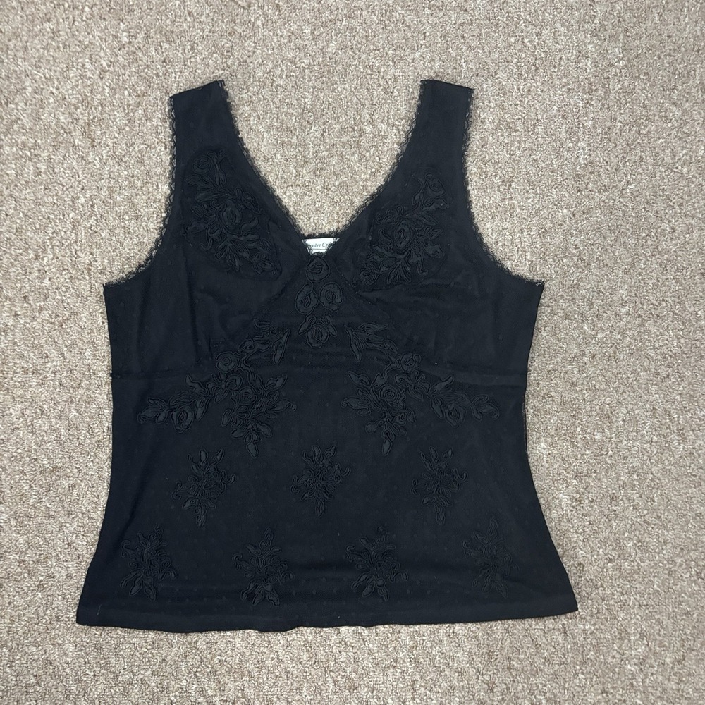 Coldwater Creek Black Embroidered Lace Tank Top Large Coquette Cottagecore Goth